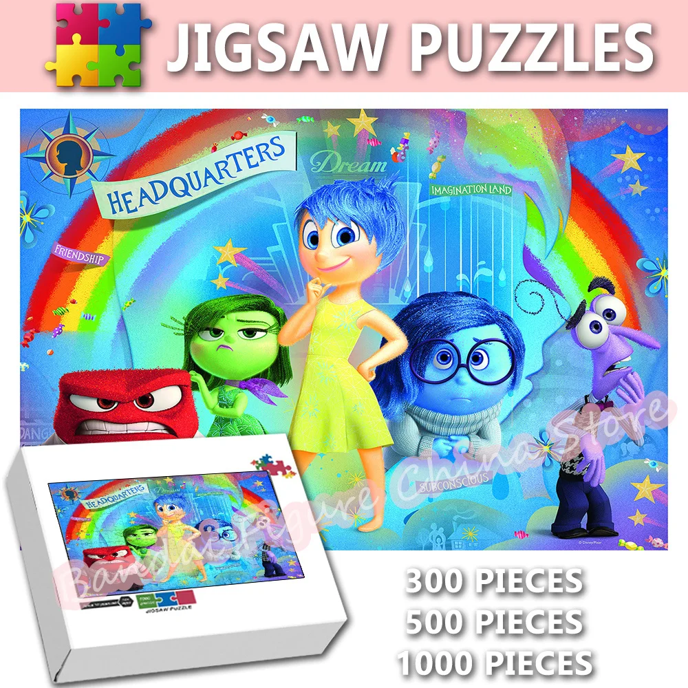 Disney Cartoon Print Puzzles 300/500/1000 Pieces Inside Out Series Characters Large Adult Jigsaw Funny Classic Hobbies Toys