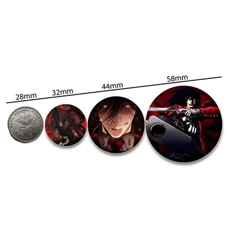 58mm Round Anime HELLSING Enamel Pins Black and White Handmade Brooch Cartoon Cosplay Badge on Backpack Jewelry Accessories Gift