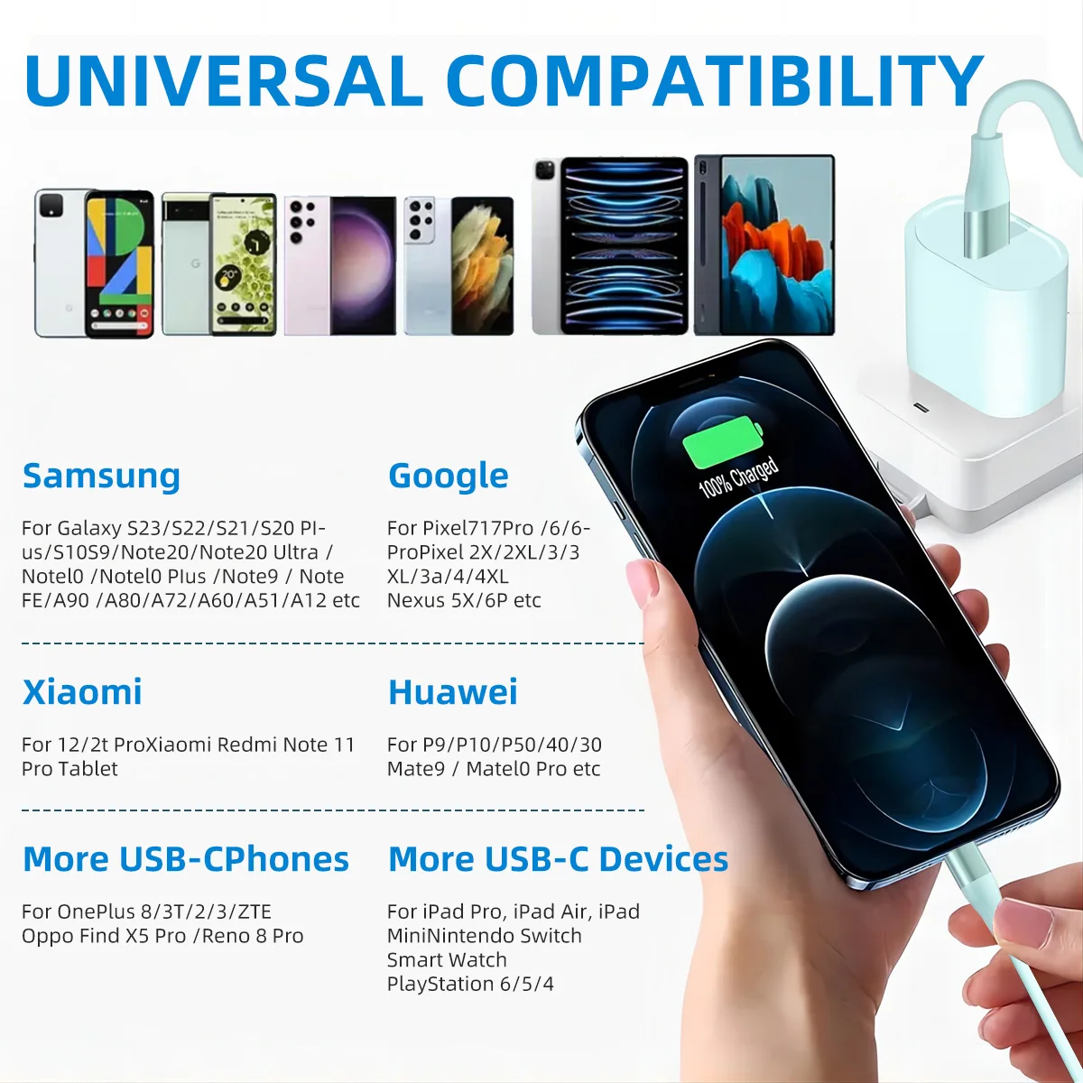 20W USB C to Type C Cable Fast Charging Power Cord for iPhone15/15Puls/15Pro/15Pro Max MacBook Pro Air/ 2020/2019/Huawei Series - náhled 4