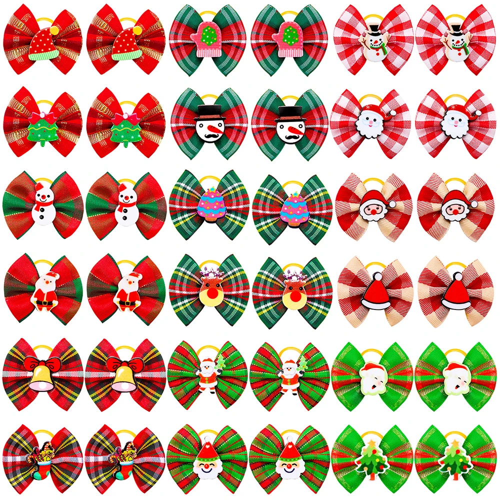 Plaid Hair Bows with Rubber Band for Small Dogs, Pet Grooming, Christmas Bowkont, Pet Supplies, Christmas Party, Hoilday, 10 Pcs