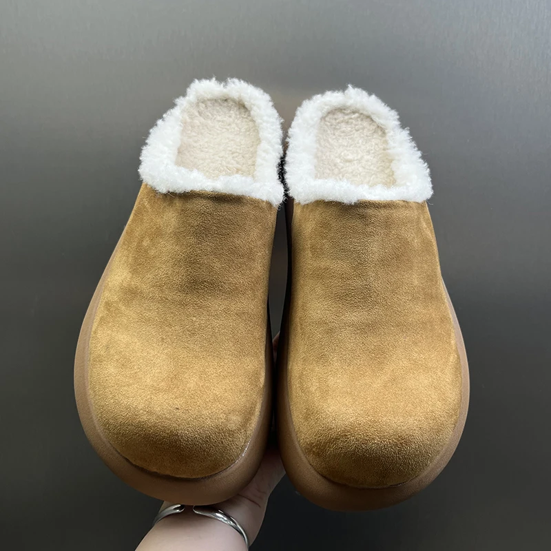 Couple's autumn  winter new woolen cotton shoes with warm  thick soles paired with plush half drag snow boots