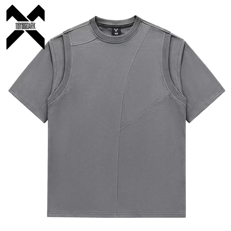 

2024 Summer Tactical T-Shirt Mens Functional Techwear Patchwork Short Sleeved T-shirt Streetwear Tshirt Black Tees Tops