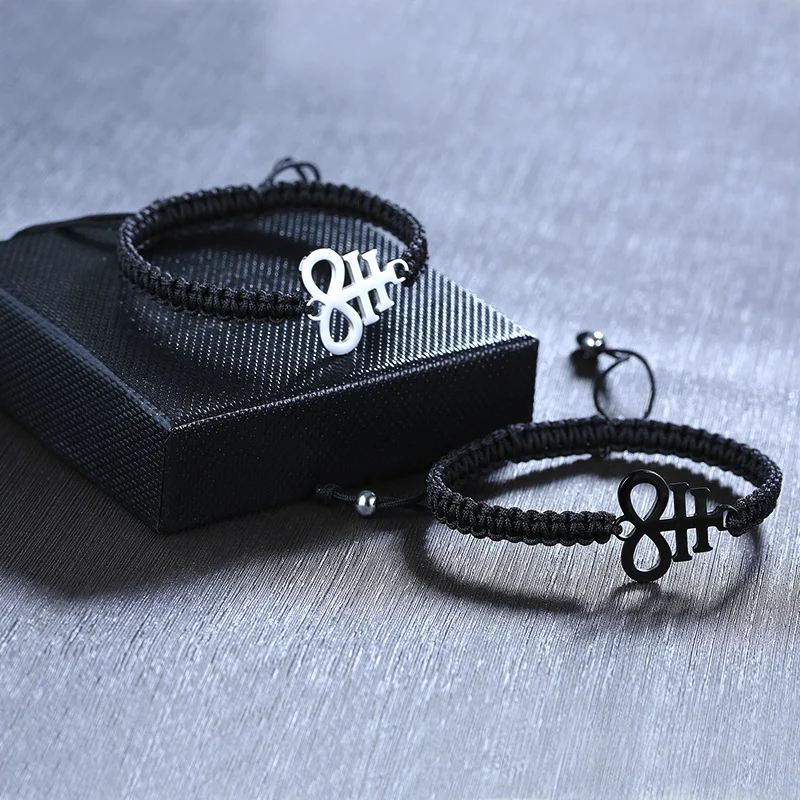 Vnox Stainless Steel Leviathan Cross Lucifer Charm Bracelet Handmade Braided Rope Bracelets for Women Men Christian Jewelry