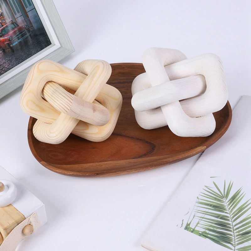 Boho Wood Chain Wooden Knot Coffee Table Wooden Decorative Chain 3-Link Buckle Wood Chain Decorative Modern Shelf Decoration