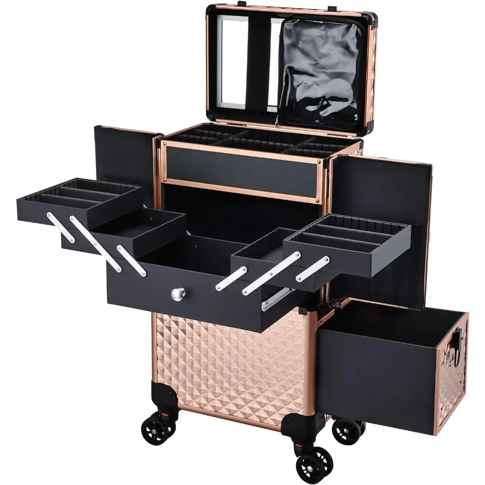 Professioneller Rollzugkoffer für Make-up-Künstler, multifunktionaler großer Trolley-Aufbewahrungskoffer für Nageltechniker, Kosmetikkoffer