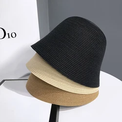 Ladies Summer All-match Shade Straw Hat Holiday Cool Hat Seaside Beach Fisherman Hat Foldable Japanese Bell-shaped Pot Hat Femal