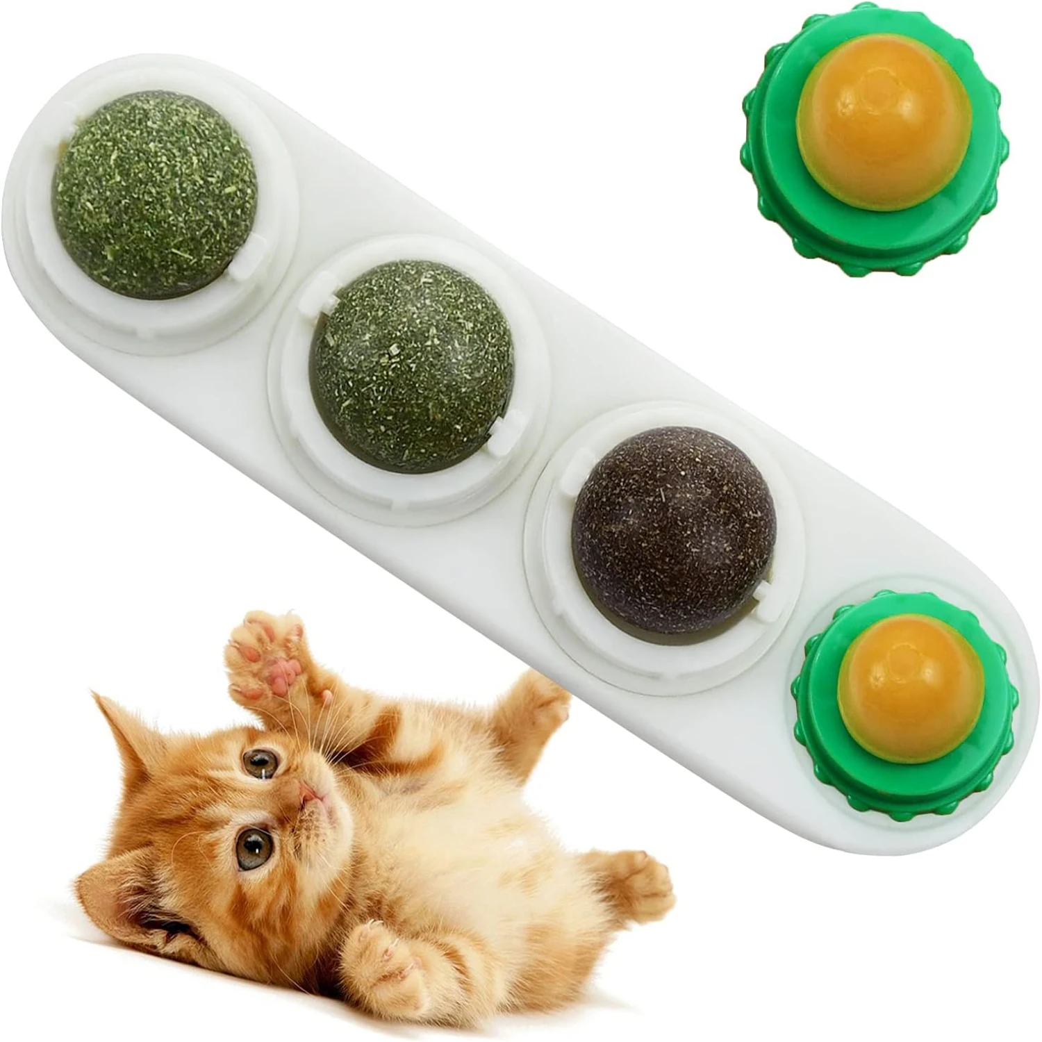 Fun and Engaging Rotatable Interactive Catnip Wall Ball Toys - Enriching Playtime with Delicious Edible Candies - Safe and Healt