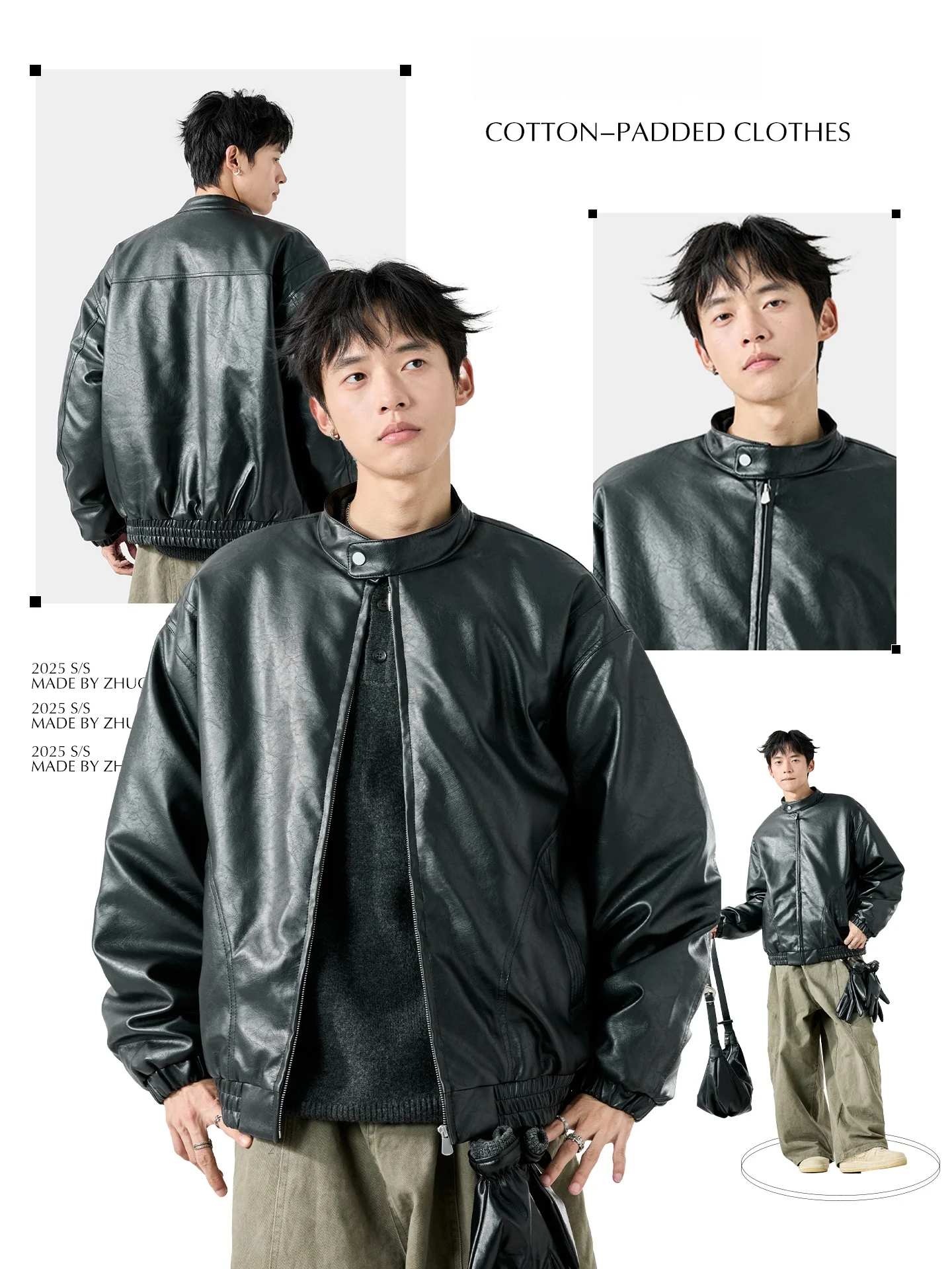 

Мужская зимняя утепленная куртка из искусственной кожи с хлопковой подкладкой в американском стиле, мотоциклетная, теплая верхняя одежда для осени и зимы, с воротником-стойкой