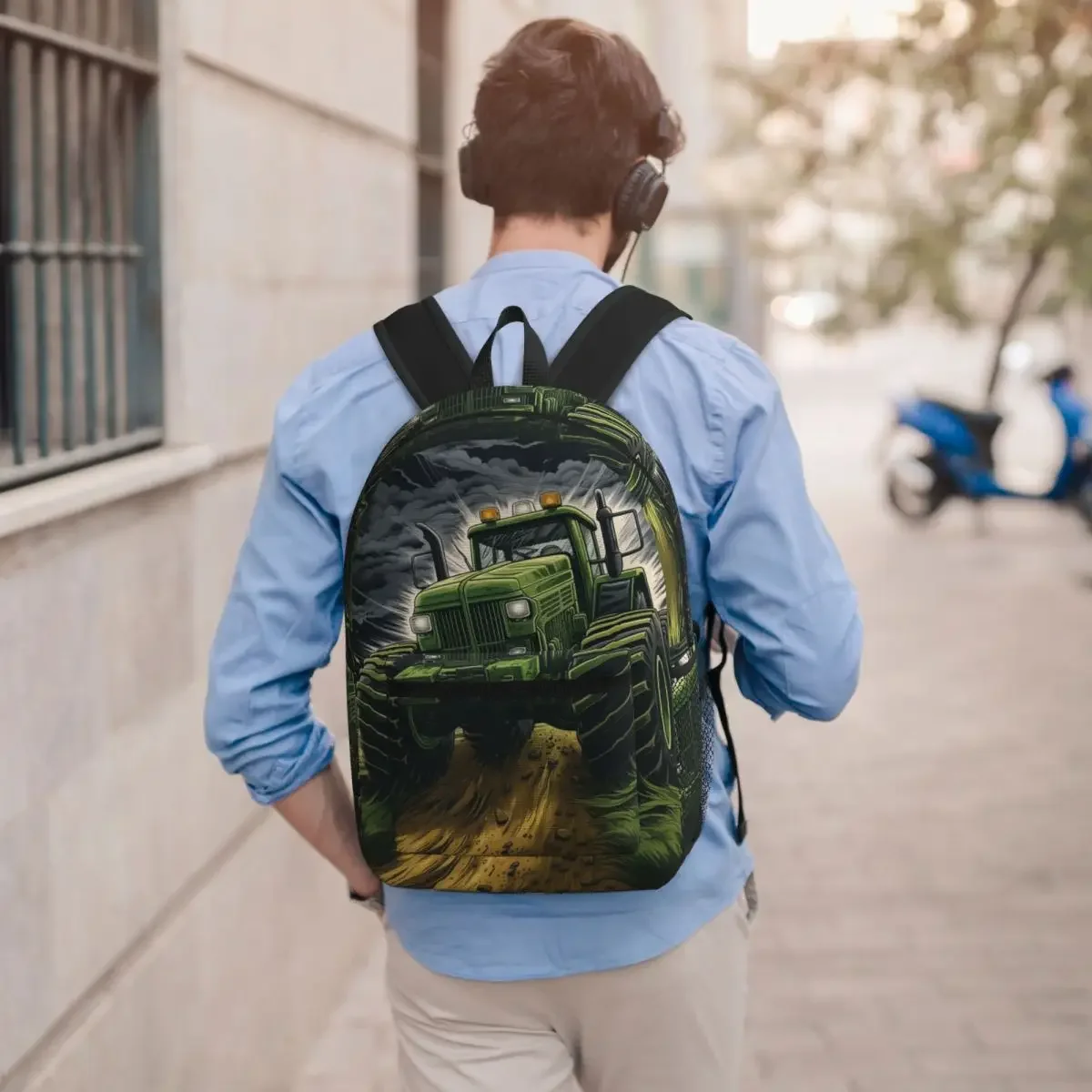 Green Tractor On A Forest Trail Student Backpack School Bag Hiking Travel Daypack for Boys Girls Bookbag Shoulder Bags