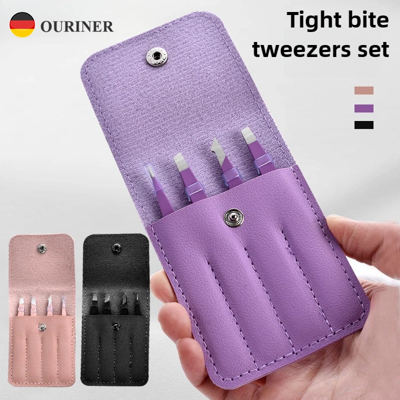 Pince à épiler en acier inoxydable 4 pièces, colorée, pour poils fins, outil de beauté, pinces à sourcils inclinées, outils de maquillage