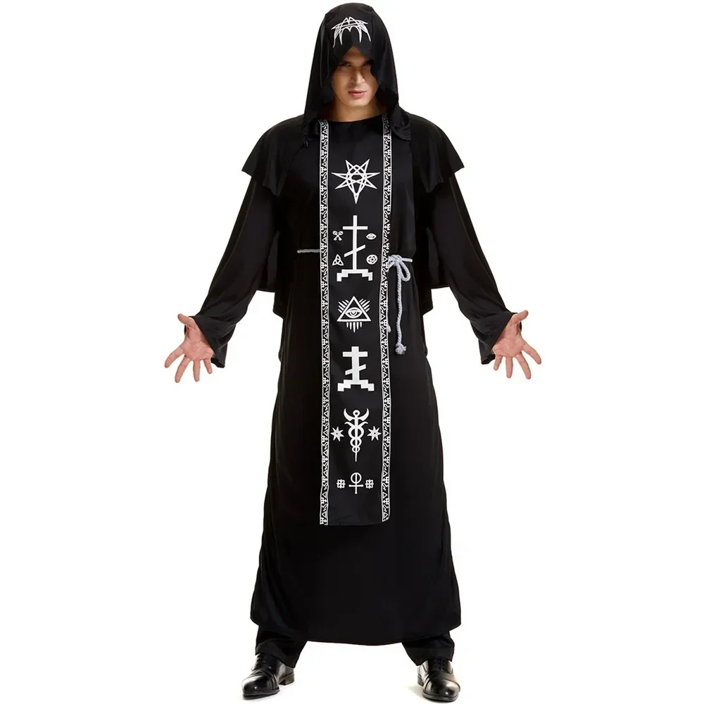 Fato cosplay mágico para casais, robe medieval, traje de bruxo para mulheres e homens, vestido de festa extravagante Halloween