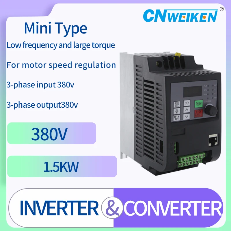 

VFD Inverter 0.75KW/1.5KW/2.2KW/4KW Frequency Converter 380V 3P or 3P Output Water Pump Motor Speed Control