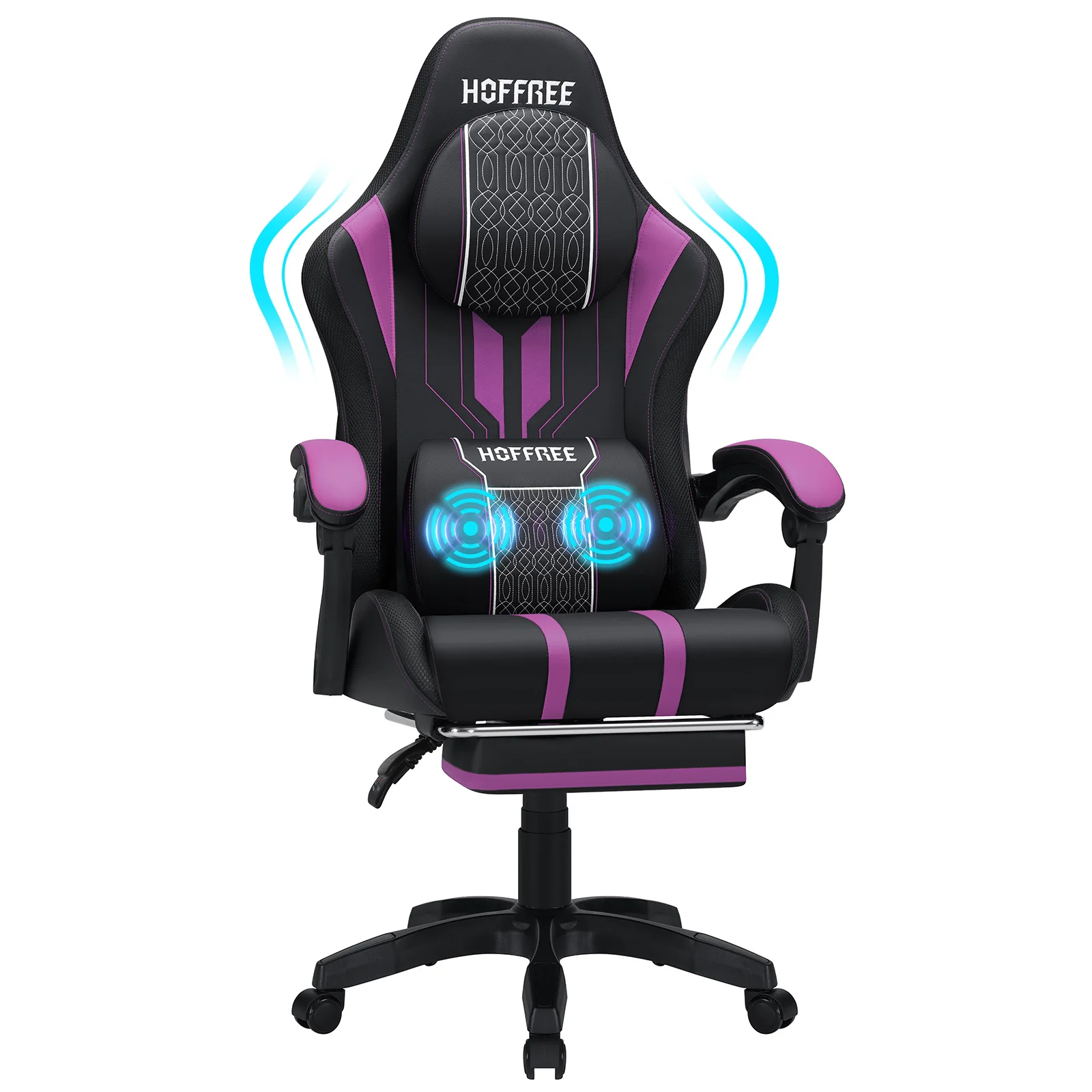 Ergonomic Gaming Chair with Footrest Headrest Lumbar Support Massage Armrest Height Adjustable RGB Light Swivel Computer Chair