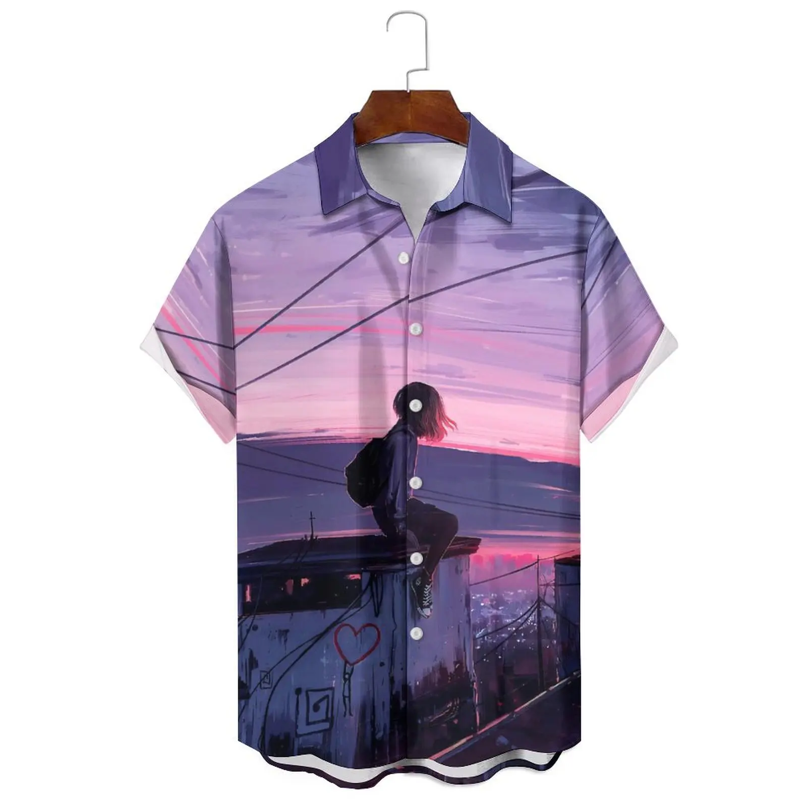 

Summer Men/Women Breathable Loose Casual Fashion Simulation Animation Style Printed Lapel Can Be Worn Outside Short-SleevedShirt