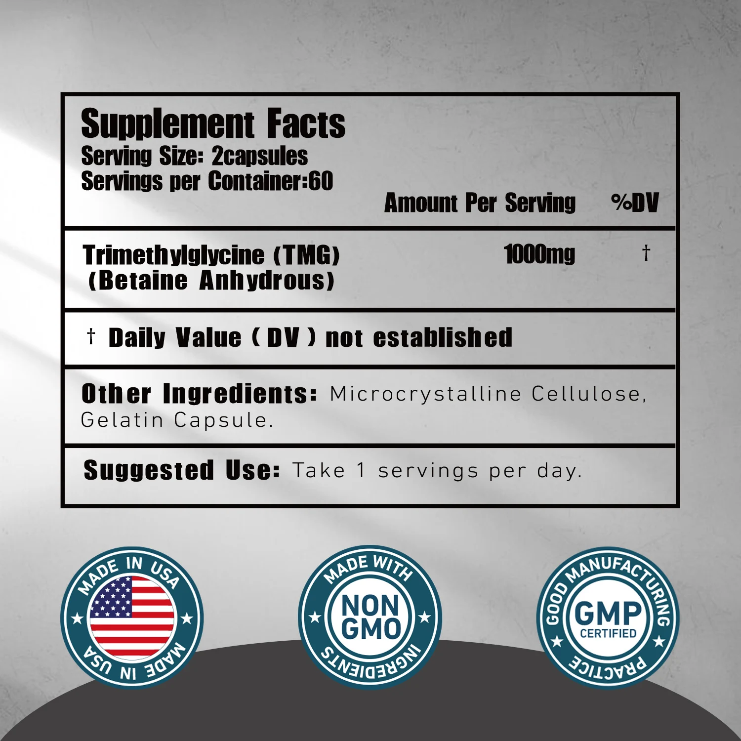 TMG Trimethylglycine - Betaine Anhydrous - Liver Health, Heart Health, Gluten Free, Non GMO