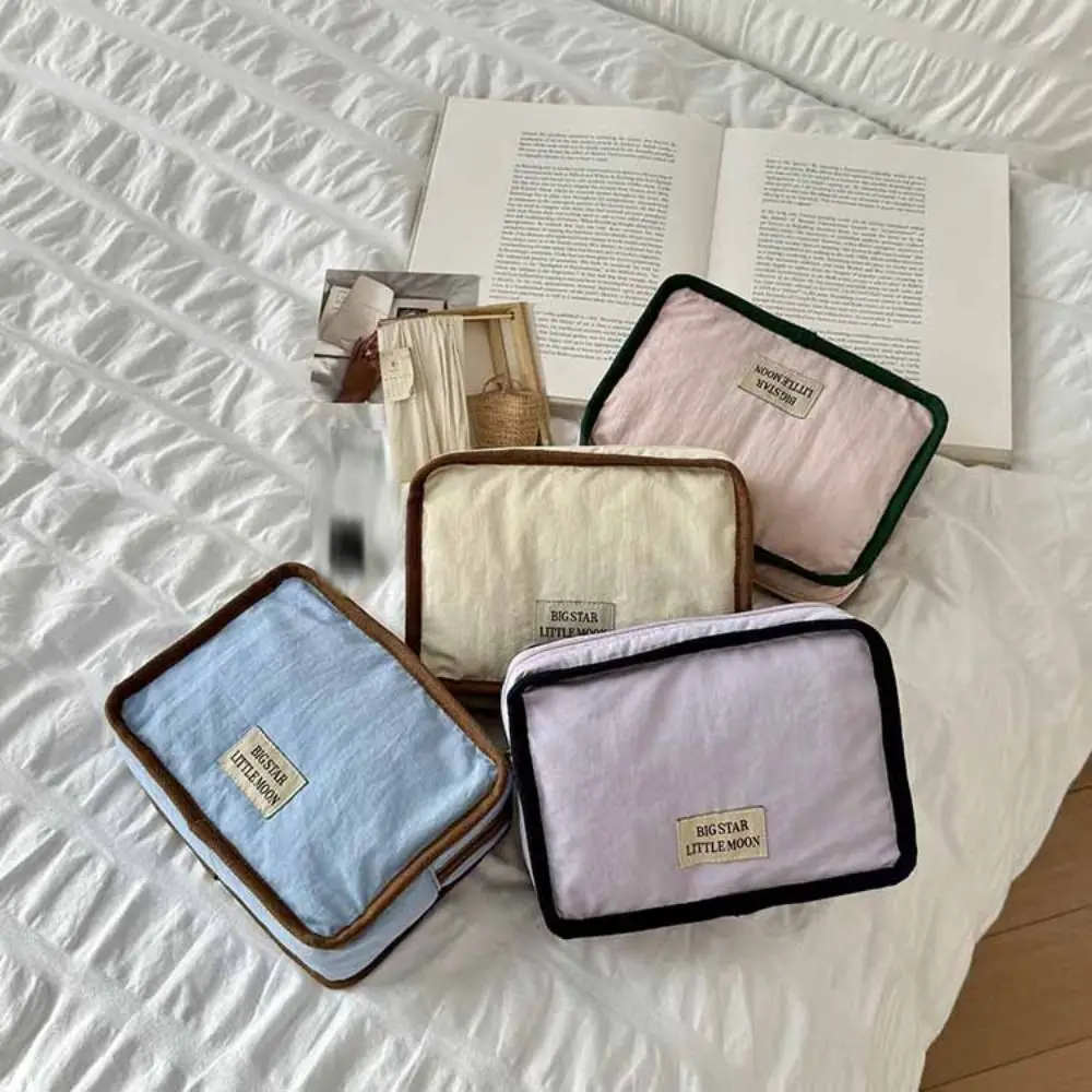 حقيبة مستحضرات التجميل المحمولة ذات الألوان المتباينة، محفظة على الطراز الكوري، محفظة نسائية للعملات المعدنية بلون سادة، حقيبة تخزين للمناديل الصحية #1