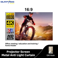 Projector Screen Metal Anti Light Curtain 100 120 Inch Screen Projection Portable Reflective Cloth Home Theater Office Meeting