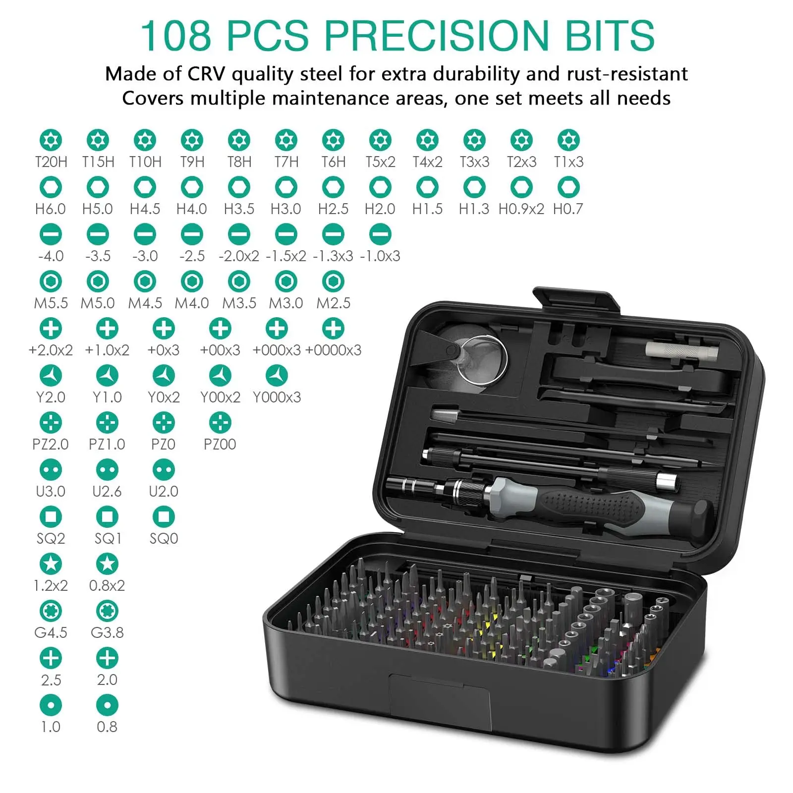 132 in 1 Precision Screwdriver Set with 108 Magnetic Torx Phillips Bits and Color-Coded Storage Box Professional Mini Hand Tools