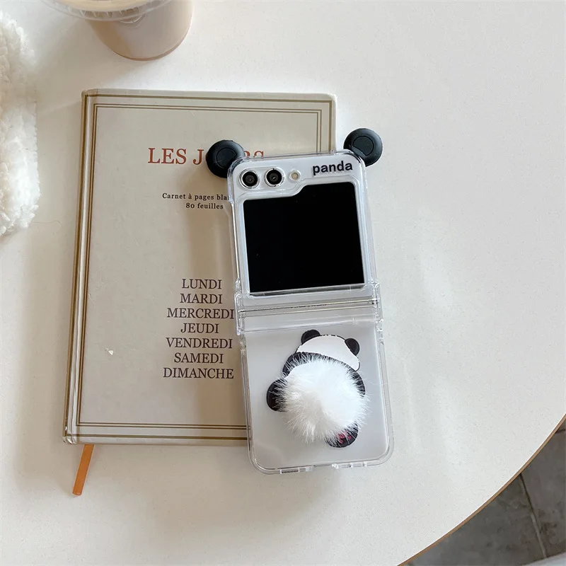 

Cute Plush Panda Phone Case for Samsung Galaxy Z Flip 3 Z Flip 4 Z Flip 5 Hard PC Back Cover for ZFlip5 Case Shell