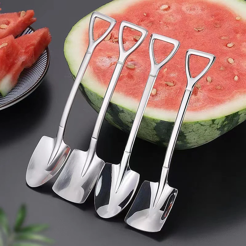 4Pcs/Set Shovel Spoons Stainless Steel TeaSpoons Coffee Ice Cream Dessert Tableware Scoop Kitchen Accessories