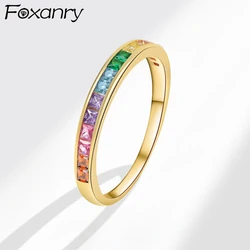 Foxanry Gold Color Multicolor Zircon Rings For Women Couples Minimalist Elegant Classic Sweet Romantic Anniversary Jewelry Gifts