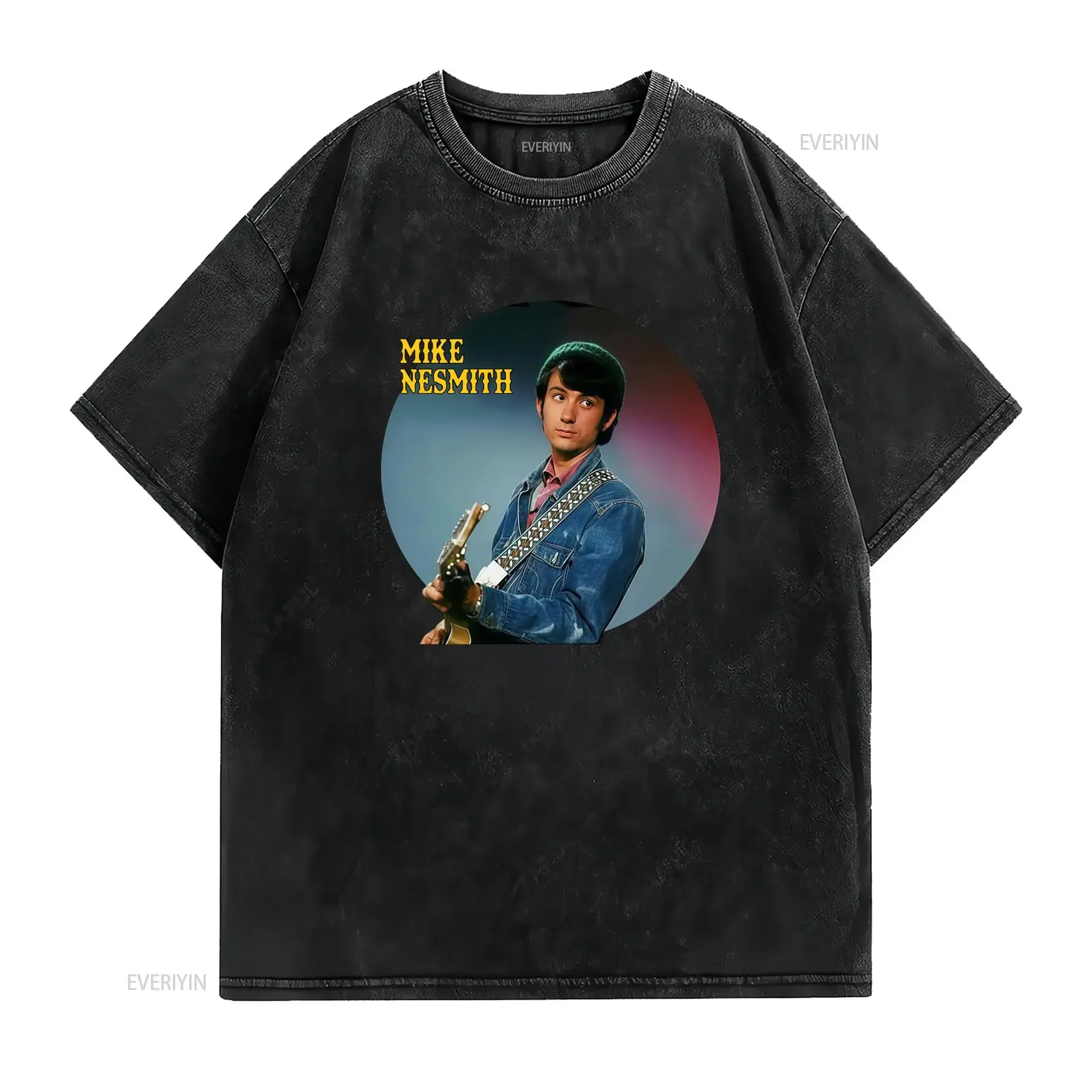 Vintage Retro Mike Nesmith Classic Rock Guitar Print Casual T Shirt vintage Washed designer clothes Soft Top For Everyday Wear