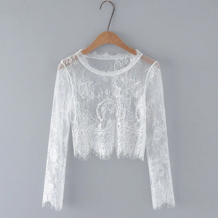 

Новое поступление лета, тонкий кружевной топ Long Sve round Ne ort, тюль, прозрачный повседневный топ с высокой талией для женщин