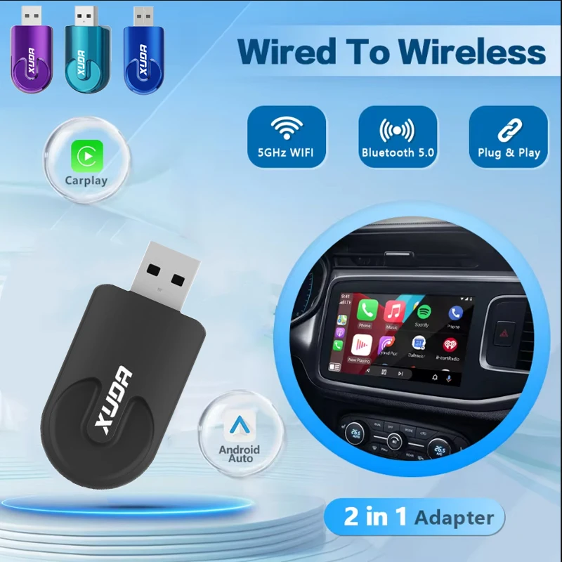 2 in 1 Bluethooth 5.0 Wireless CarPlay Smart Mini Box Android Auto Wireless Adapter Plug And Play WiFi Fast Connect For 99% Cars