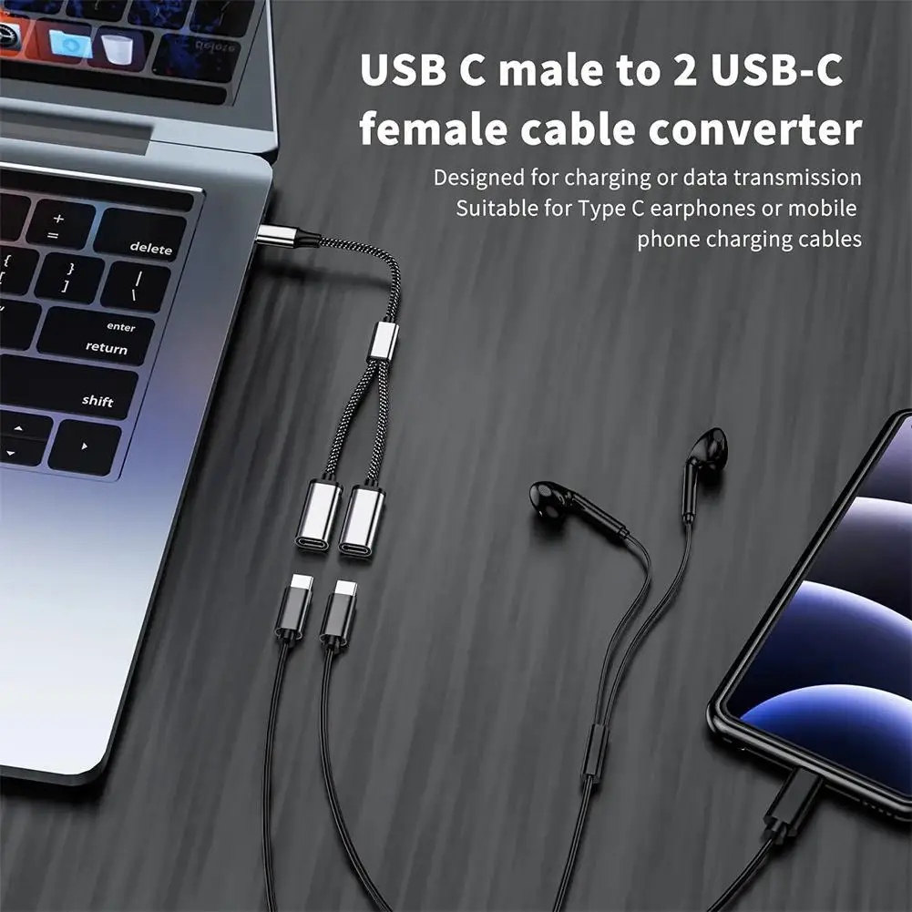 Usb C Male To Double Usb C Female Splitter For Iphone15 Accessories U6h2