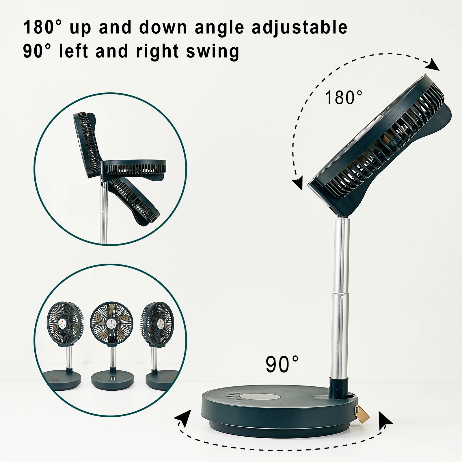 10 بوصة سبائك الألومنيوم التخييم في الهواء الطلق مروحة قابلة للطي التحكم عن بعد غرفة نوم المنزل مروحة صامتة ضوء الليل سوينغ مروحة اليسار واليمين