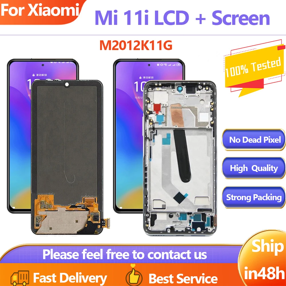 100% Original For Xiaomi Mi 11i M2012K11G LCD Display Touch Screen With Frame Digitizer Assembly Replacement  Screen