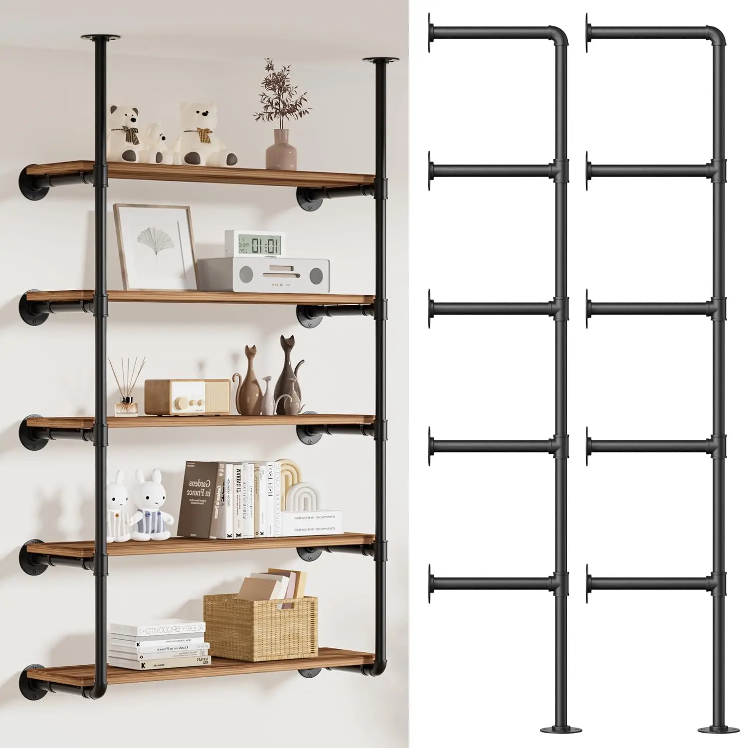 

Industrial Iron Pipe Shelving Wall-Mount(No Plank): 5-Tier DIY Open Bookshelf - Iron Pipe Storage Shelves