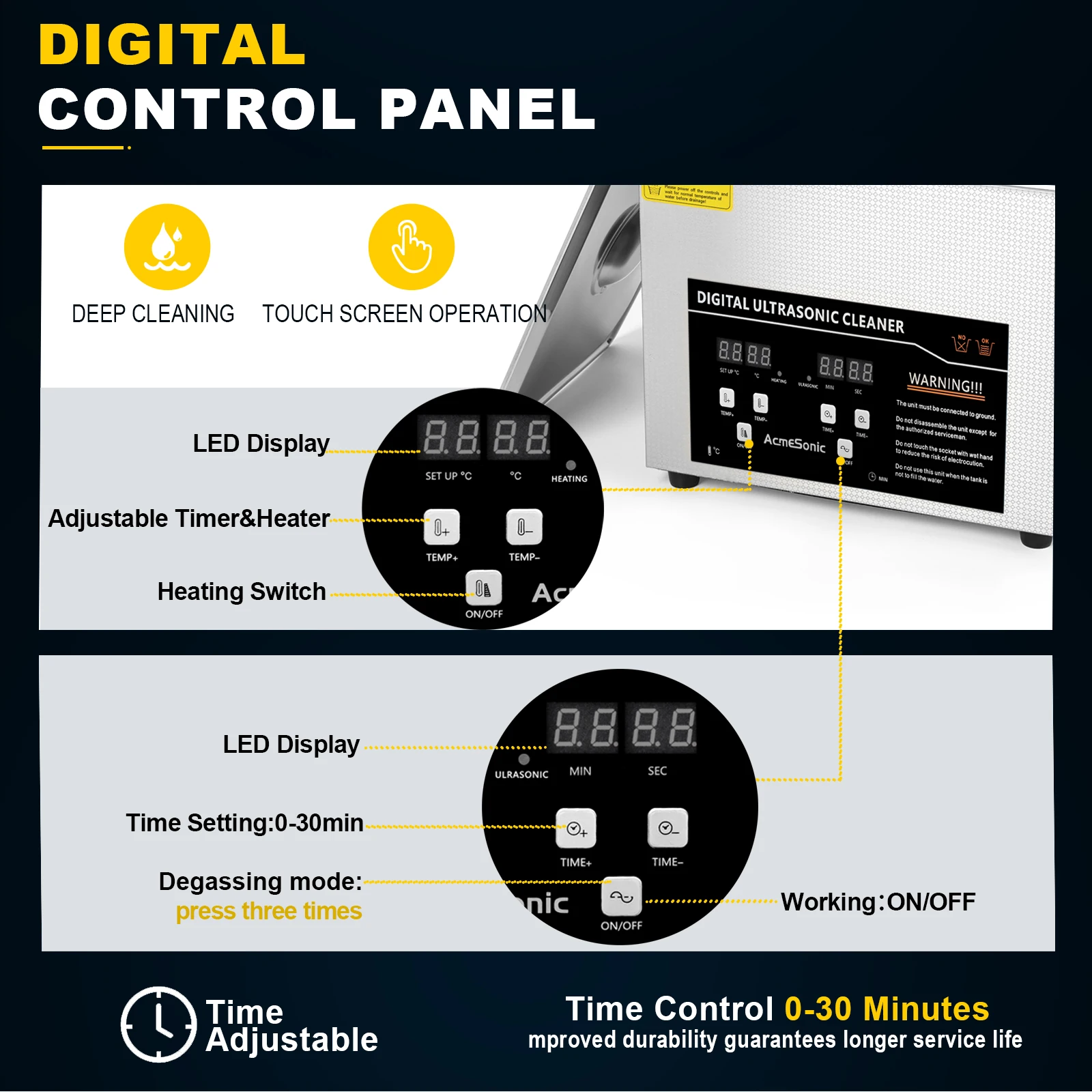 ACMESONIC Pulitore ad ultrasuoni 10L con riscaldatore Macchina per la pulizia ad ultrasuoni per strumenti professionali Parti metalliche Gioielli Occhiali