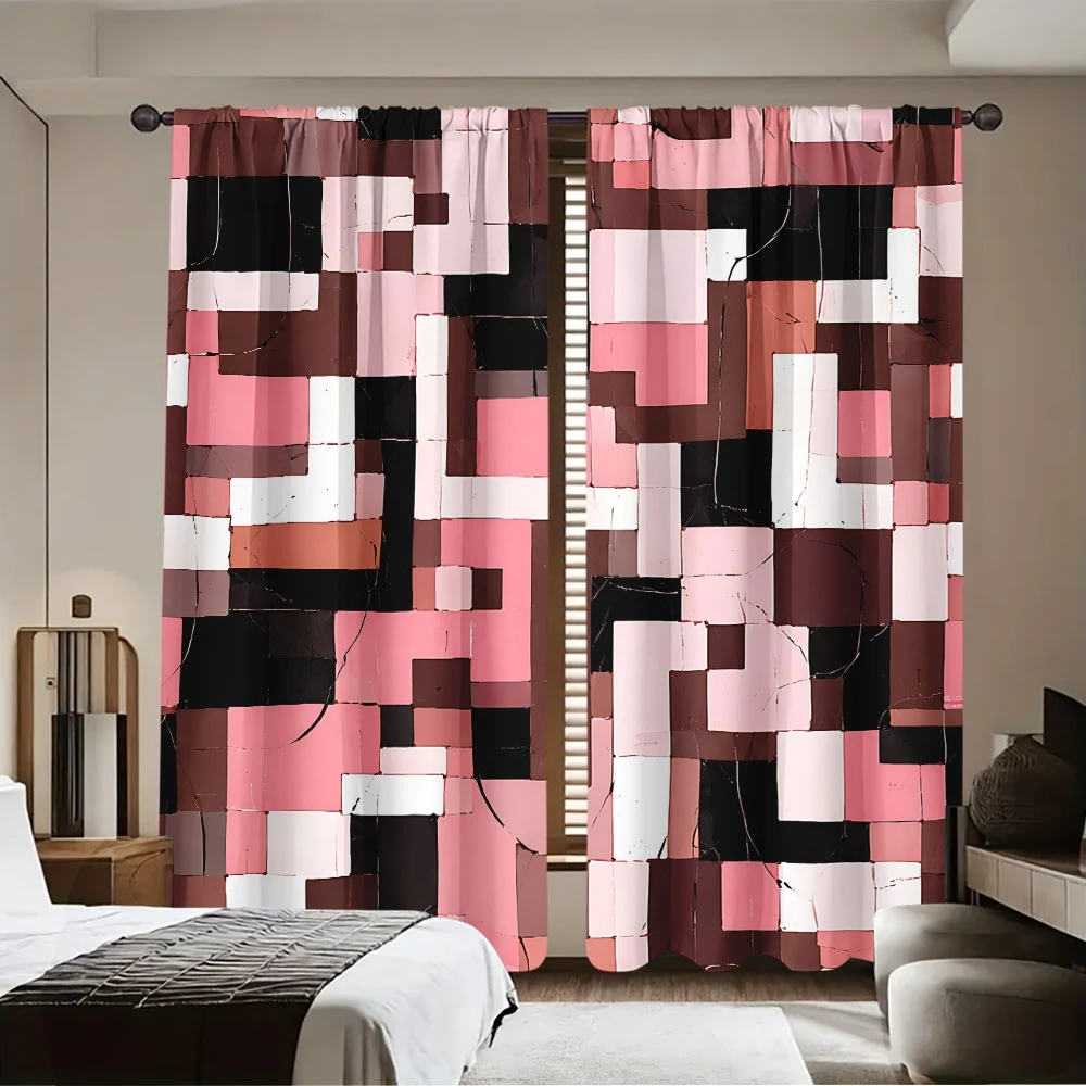 Print Abstract Geometric Patchwork Curtains Polyester Machine Washable Bedroom Living Room Kitchen Balcony Modern Art Decor