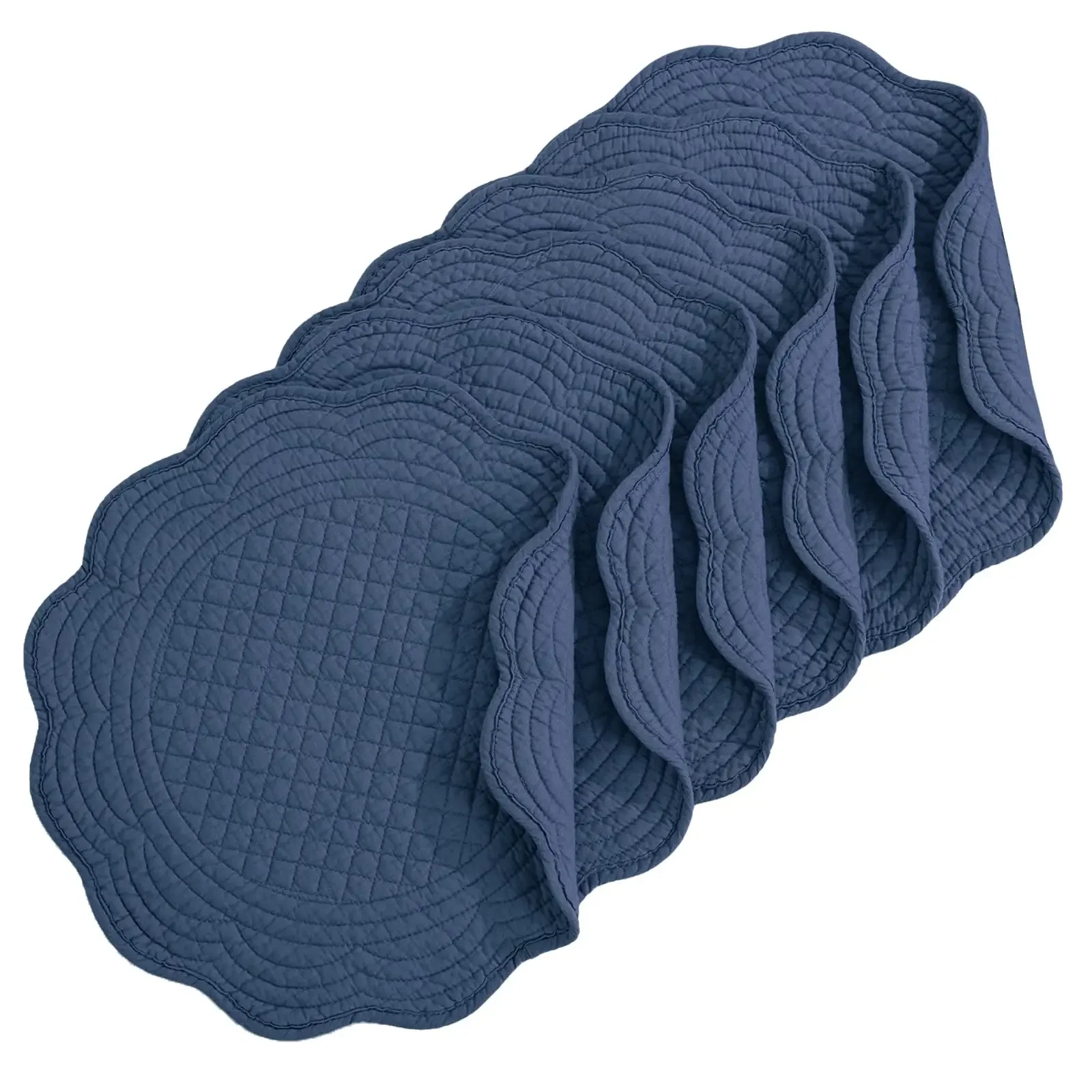 Quilted Placemats Washable Round Placemats for Table-100% Cotton Fabric with Microfiber Filling 14 Inch Round Table Mats