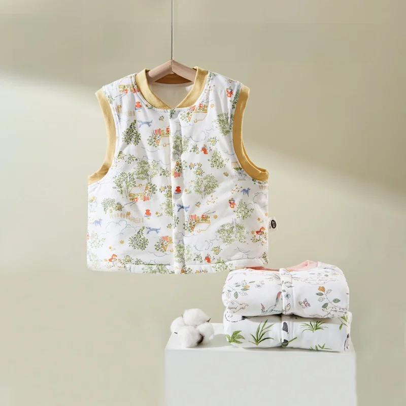 OUYUN Kids Quilted Cotton Vest Padded Waistcoat Sleeveless Warm Outerwear for Toddler Boys Girls Spring Autumn Winter 80-130cm