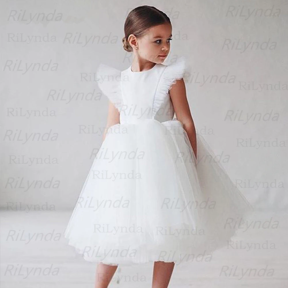 

NEW Perspective Back Flower Girl Dresses Kids Organza Sleeves Princess Dresses Back Pearls Beading Communion Dress