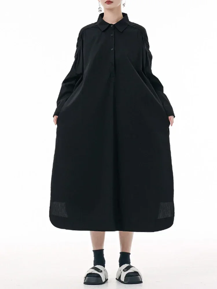 XITAO Casual Hemd Kleid Aushöhlen Falten Lange Hülse Drehen-unten Kragen Frauen Einfarbig Herbst Einfachheit Neue DMJ2729