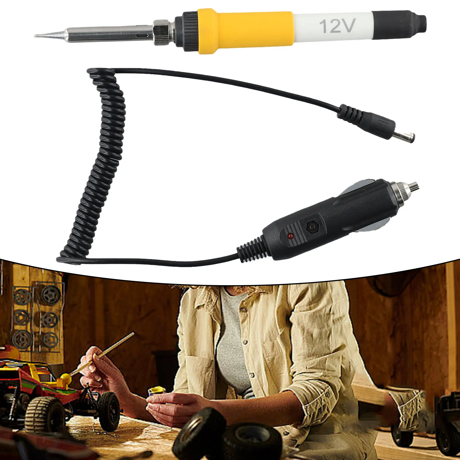 60W For Car Soldering Iron Operating on 12V DC Power with Rapid-Heat Ceramic Core and Non-Slip Heat-Insulated Silicone Handle