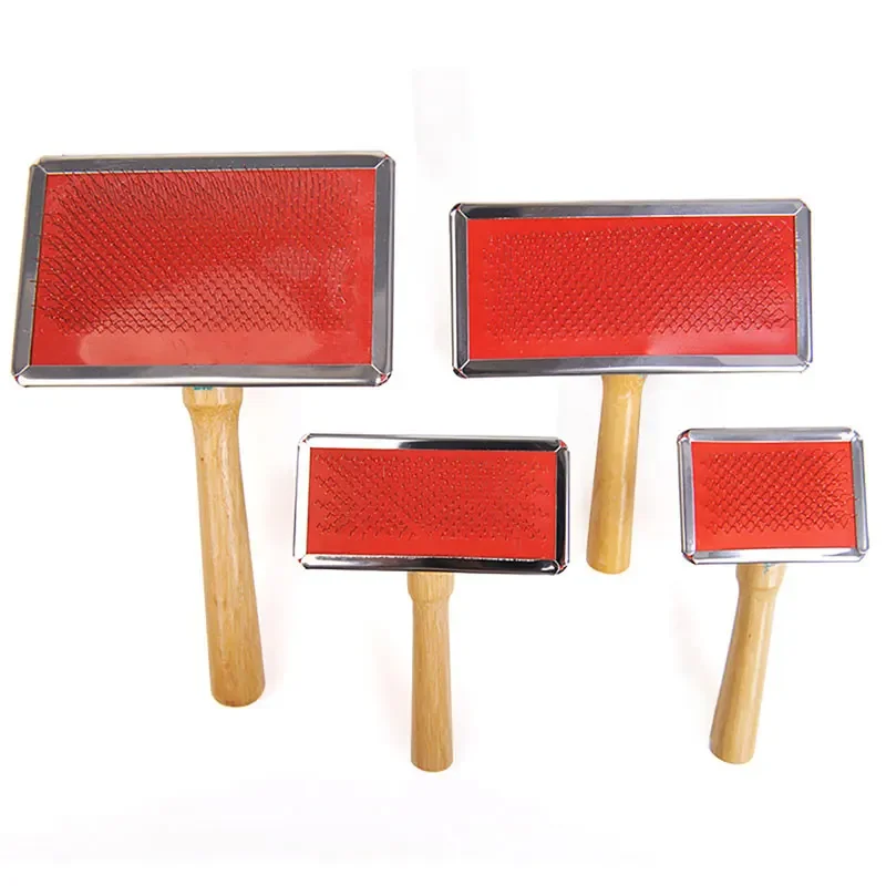 Red Grooming Tool Fur Shedding Portable Hair Comb Pet Brush Multi-purpose Wood Metal Dog Cat Removal Square Dog Bedroom Supplies