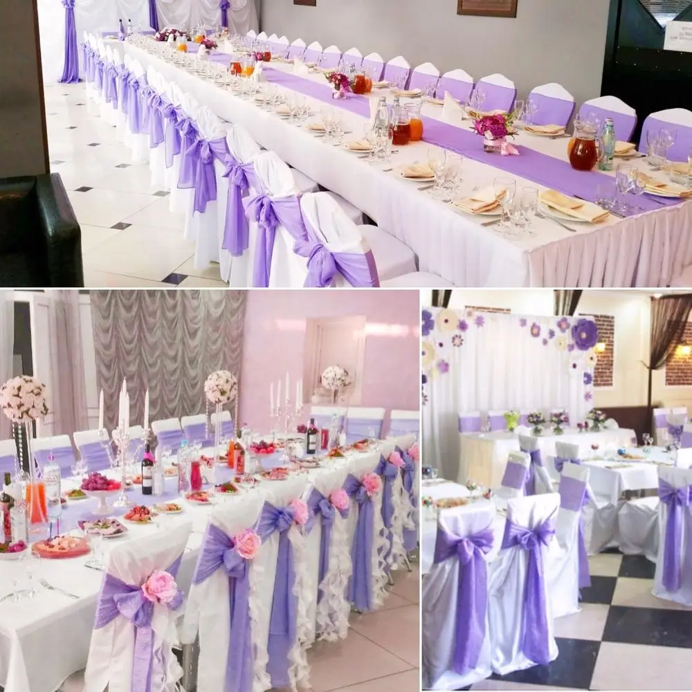 Fasce per sedie in raso color lavanda - Confezione da 100 fiocchi decorativi per matrimoni, feste e banchetti (7x108 pollici)