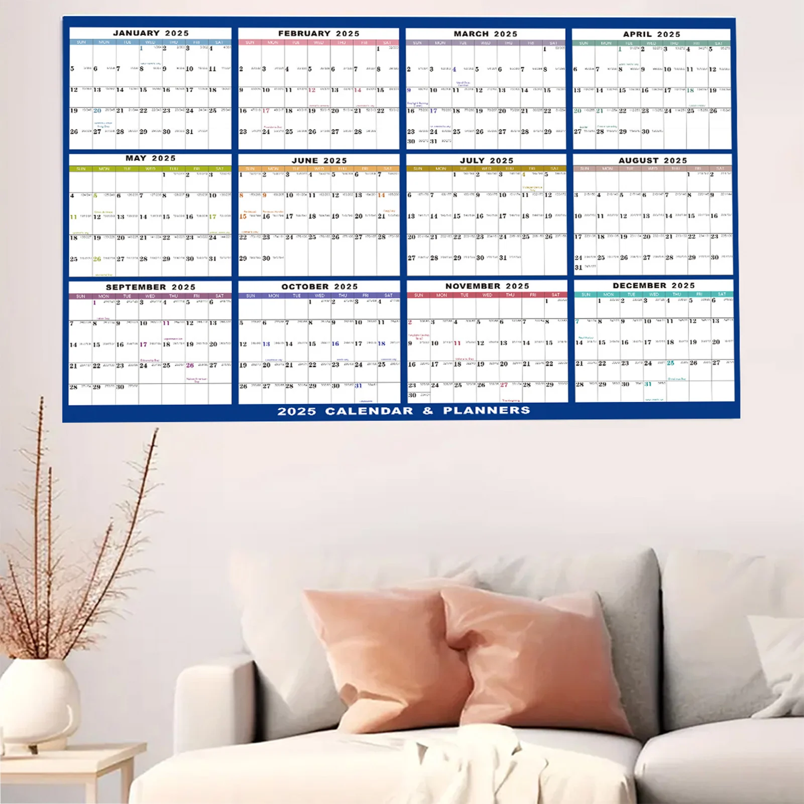 2025 Folded Erase Wall Calendar Dual Side 12 Months Erase Calendar for Daily Scheduling and Organization