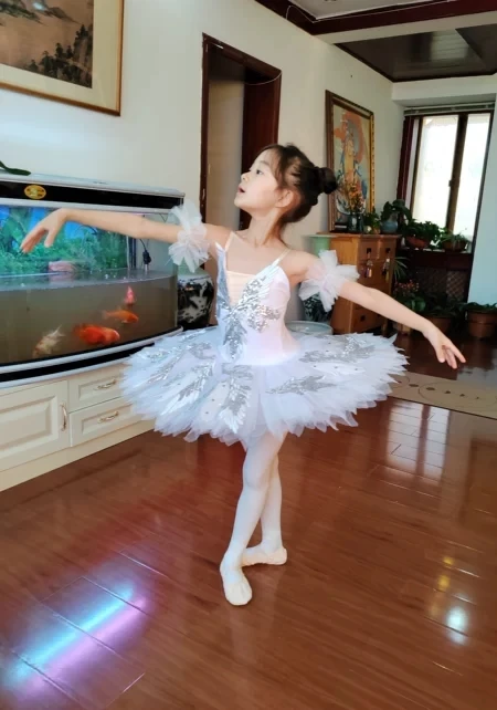 Vestido de Ballet profesional para niñas y adultos, traje de bailarina de Lago de los Cisnes, tutú de panqueque, blanco