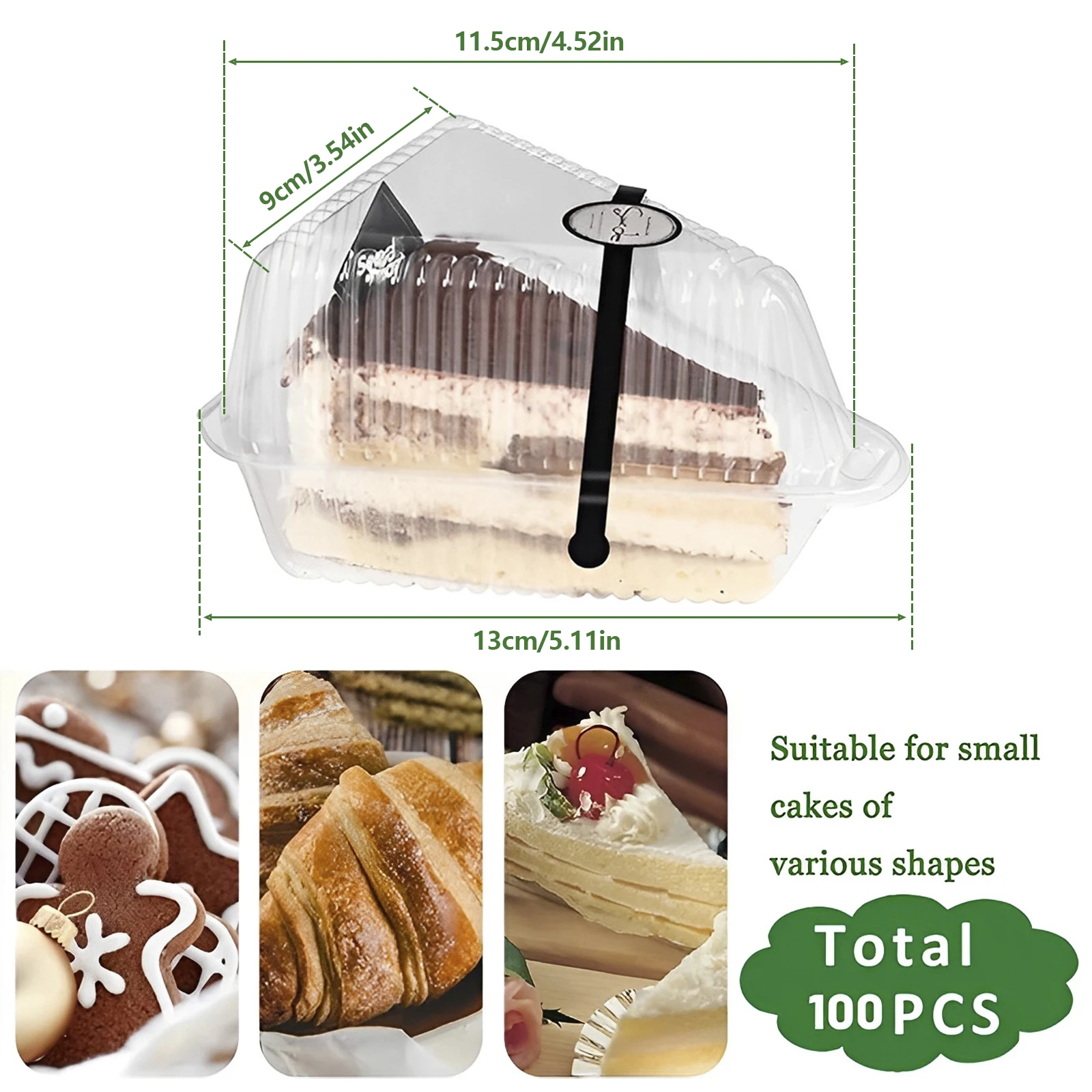100Pcs Cake Slice Boxes Reusable with Lid