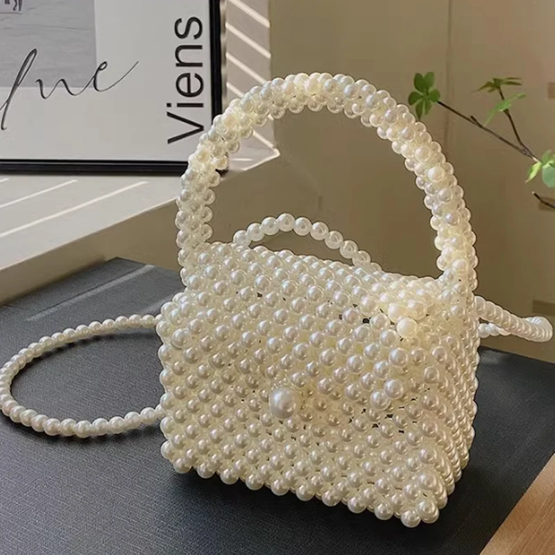 

Pearl Woven Small Square Bag New Pillow Women Bag Single Shoulder Messenger Handbag Box Bag