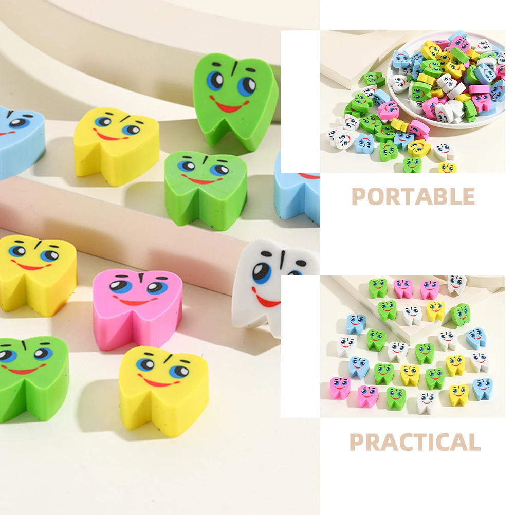 

70pcs Teeth Shaped Erasers Colorful Dental Lightweight Material Kids School Supplies Miniature Cute
