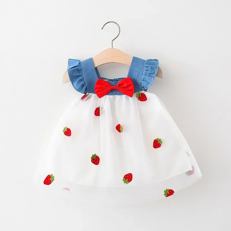 

New Clothes Girls 0-3y Summer Sleeveless printing girl dress strawberry princess 73-100 children kids clothing baby lovely