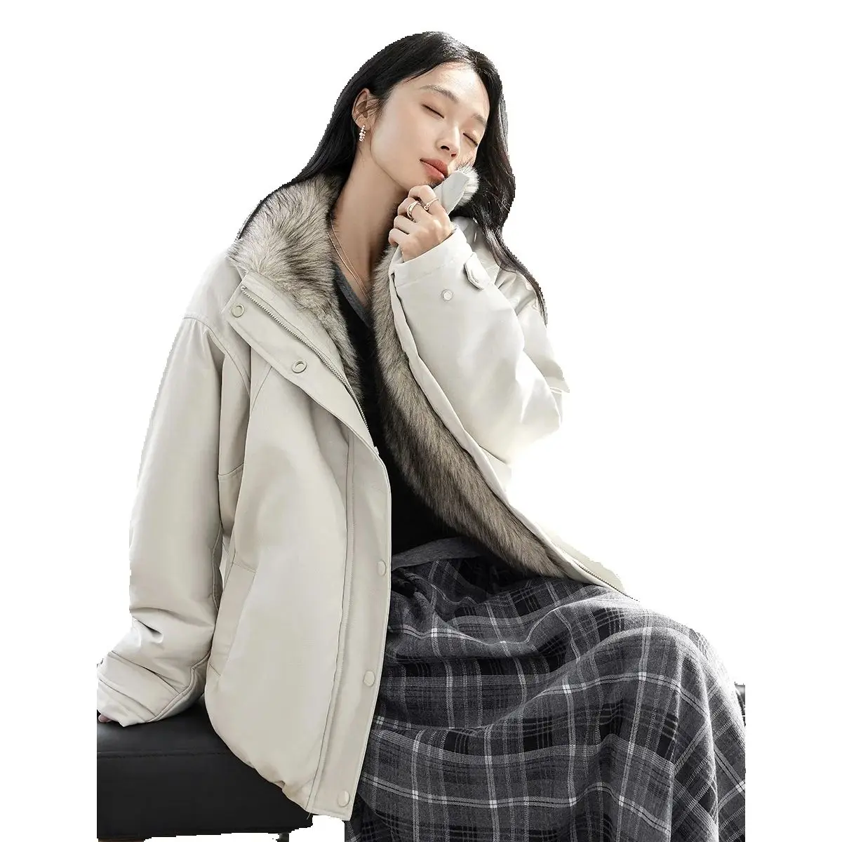 Cappotto corto da donna con silhouette di boccioli di fiori retrò, nuovo stile invernale 2025, fodera in pelliccia di coniglio sintetica di fascia alta, pelliccia ecologica