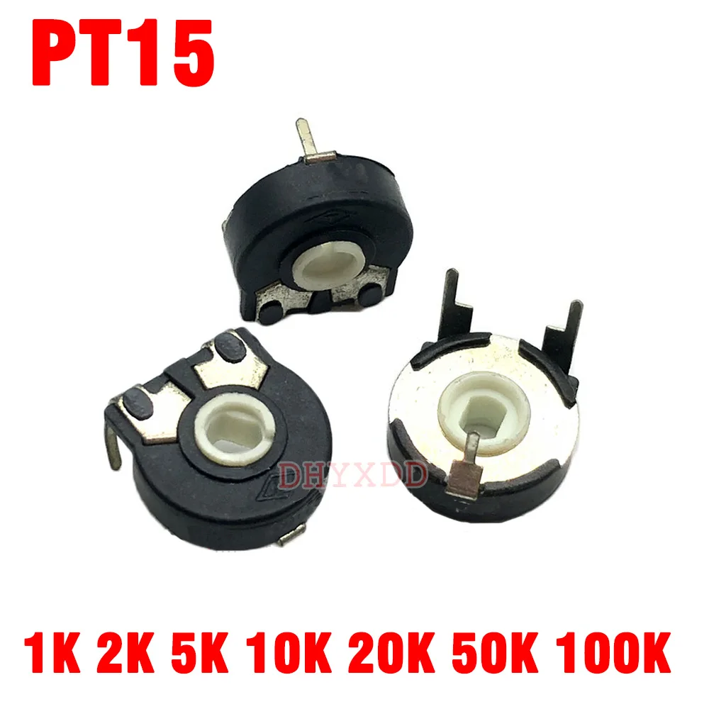 5pcs Potentiometer PT15 1K 2K 5K 10K 20K 50K 100K 500K Elliptical Hole Horizontal Adjustable Resistor