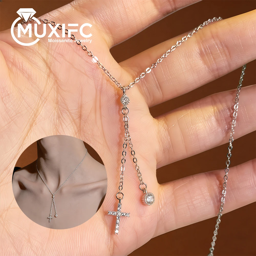 

IGOTOS 3mm Full Moissanite Cross Necklace Sparkling Long Chain Pendant for Women 925 Sterling Silver Lab Diamond Jewelry Gift